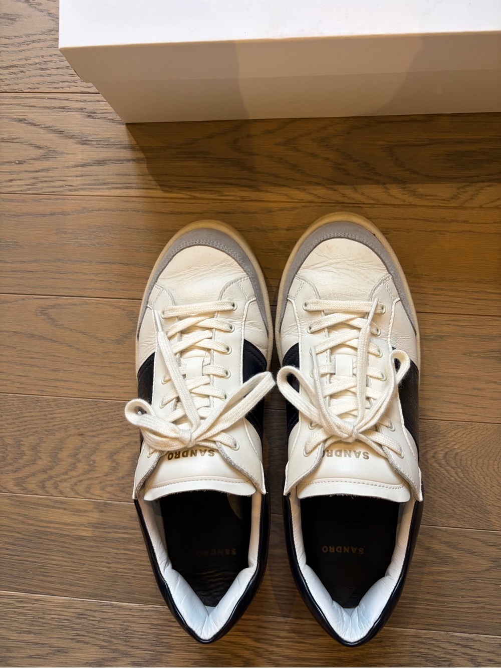Sandro Men’s Cream and Black Leather Sneakers
